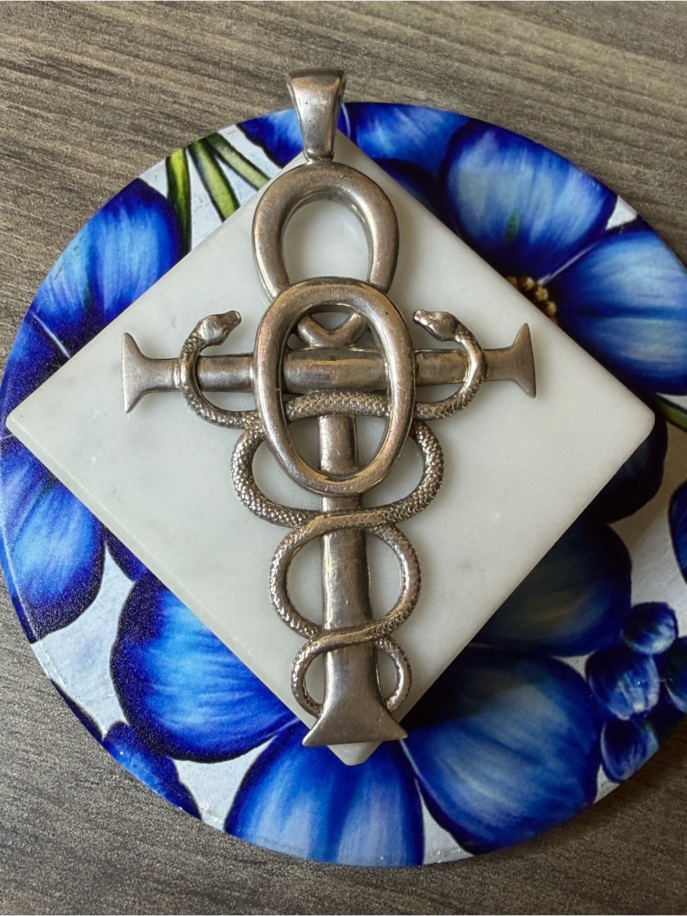 Ankh Snake Serpent Cross Necklace Pendant 925 Sterling silver #K77 By Vianna